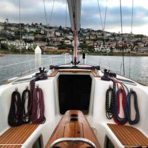 Halyard Hangers holding coiled lines on a sailboat cockpit